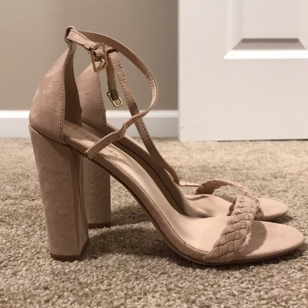 Tan Suede Ankle Strap Heels